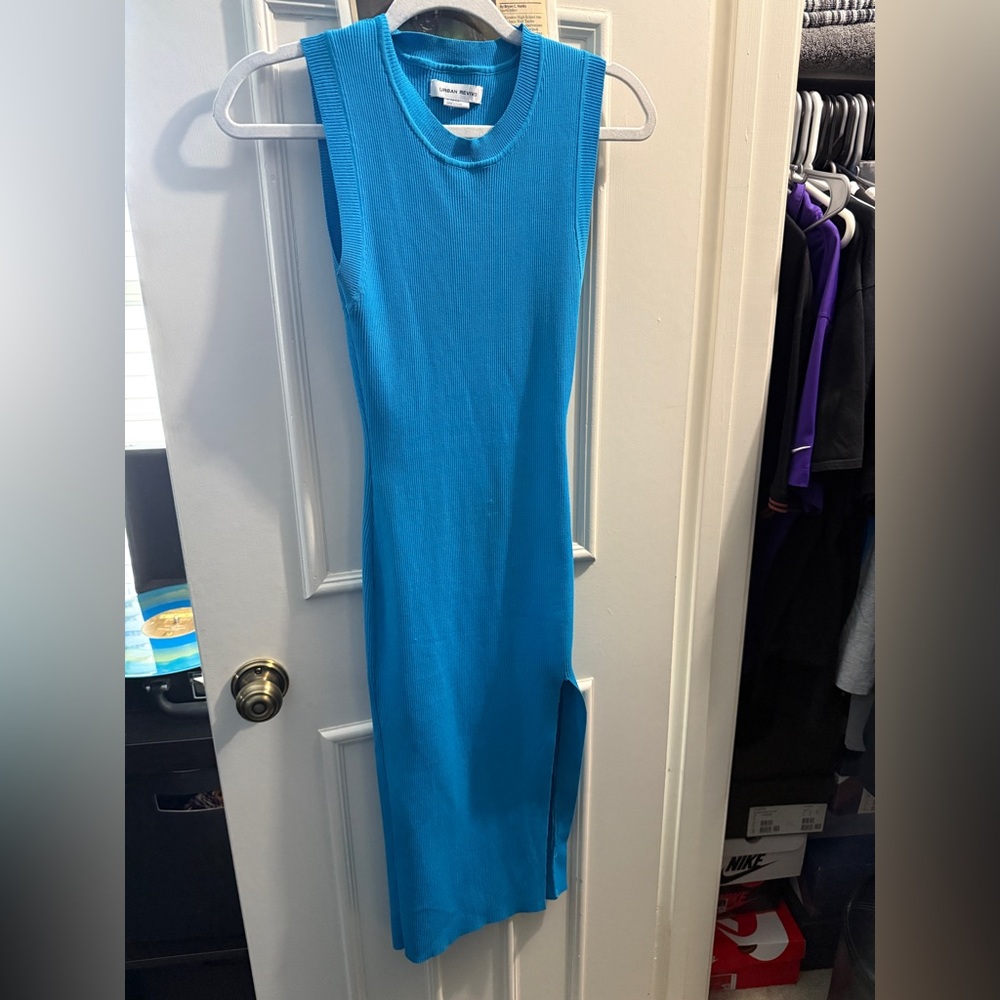 ASOS (Urban Revivo) Sleeveless Knit Midi Dress with Slit in Blue - Picture 5 of 6